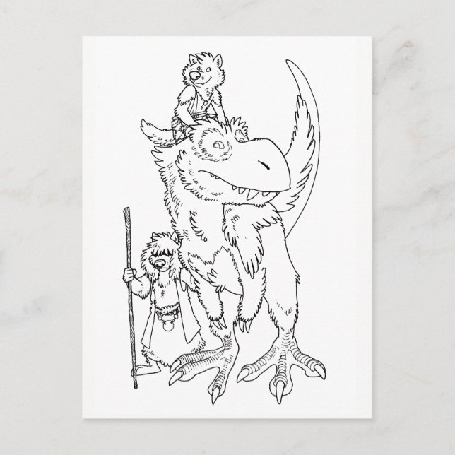 Carte Postale Loups avec le dinosaure d'animal familier (Devant)