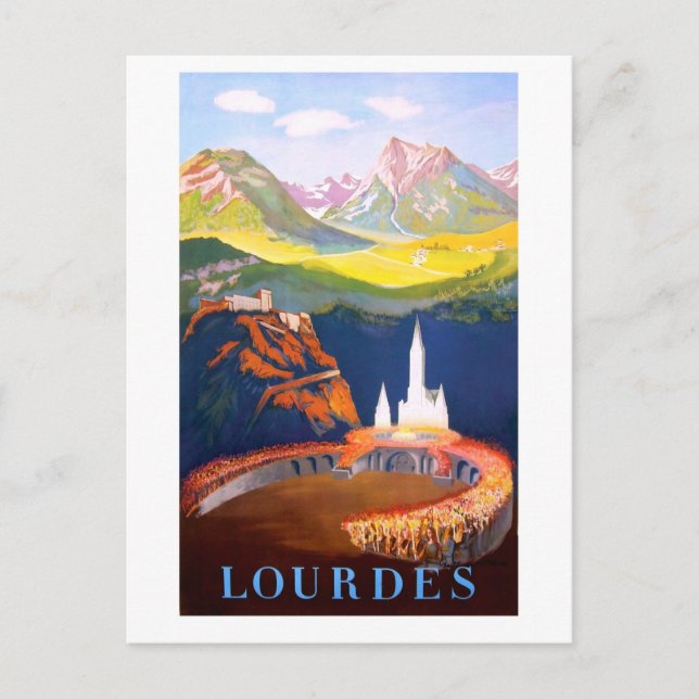 Carte Postale Lourdes, Ville et Église. Les Pyrénées (Devant)