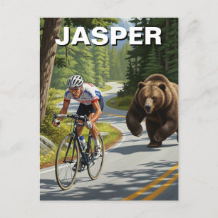 Carte Postale L'ours chasse le cycliste Jasper Canada