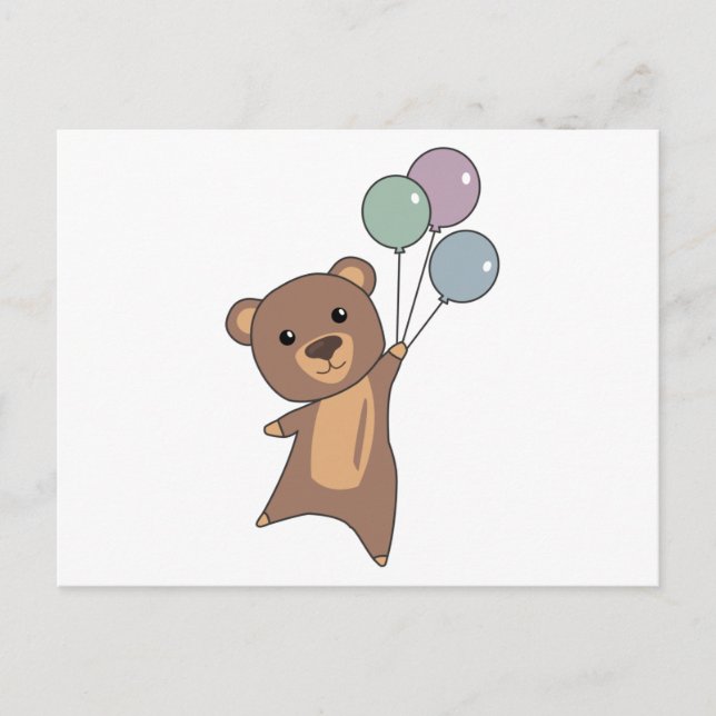 Carte Postale L'Ours S'Envole Avec Des Ballons De Bons Bêtes Ani (Devant)
