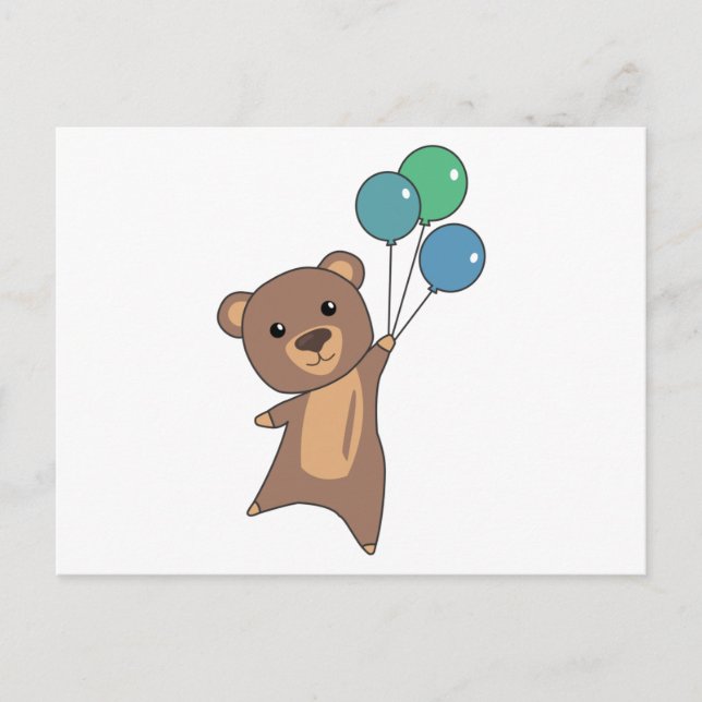 Carte Postale L'Ours S'Envole Avec Des Ballons De Bons Bêtes Ani (Devant)