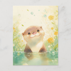 Carte Postale Loutre curieuse dans une prairie ensoleillée de pr
