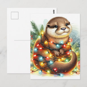 Carte Postale Loutre de Noël Aquarelle Noël