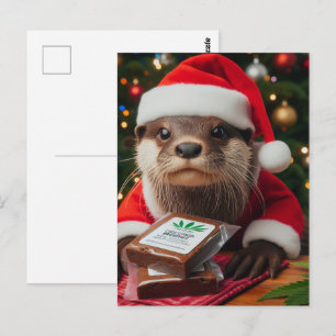 Carte Postale Loutre drôle avec des brownies pour Noël