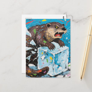 Carte Postale Loutre en colère brisant un bloc de glace 