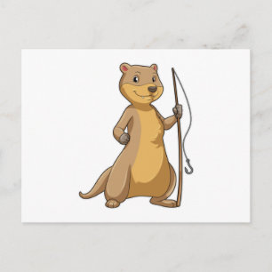 Carte Postale Loutre en pêcheur avec canne à pêche
