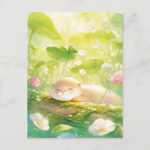 Carte Postale Loutre endormie sur une bûche moussue d'été