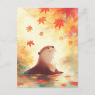 Carte Postale Loutre Fantaisiste dans la Prairie d'Eau d'Automne