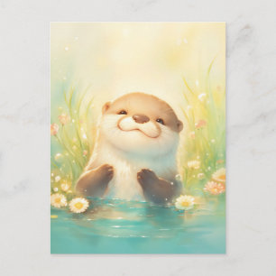 Carte Postale Loutre heureuse dans l'étang ensoleillé des margue