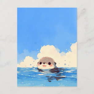 Carte Postale Loutre heureuse nageant dans l'océan bleu