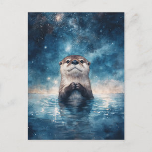 Carte Postale Loutre Majestueuse Sous un Ciel Nocturne Étoilé