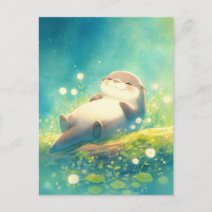 Carte Postale Loutre paisible endormie dans l'étang en été