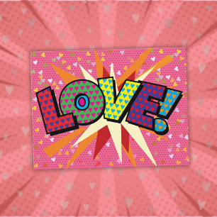 Carte Postale LOVE Amusant Art Pop Livre de Bande Dessinée Rétro