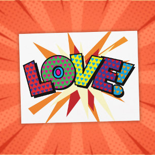 Carte Postale LOVE Amusant Rétro Bande Dessinée Pop Art