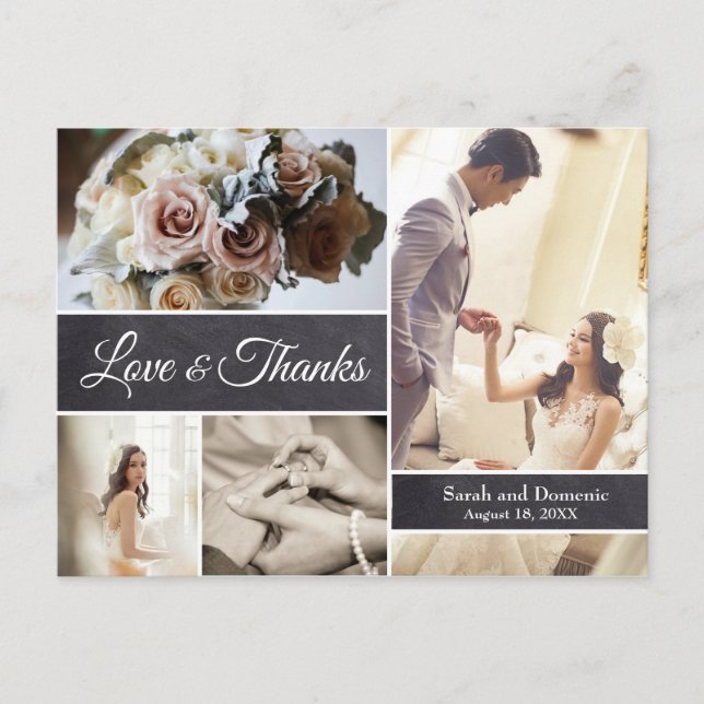 Carte Postale LOVE and MERKS Script Mariage Collage Photos (Devant)