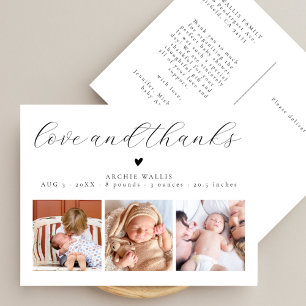Carte Postale Love and Thanks 3 Baby Photo Faire-part de naissan