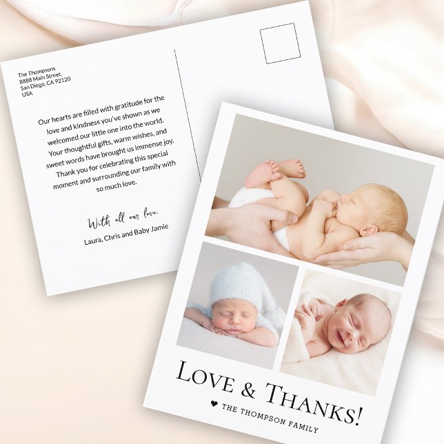 Carte Postale Love and Thanks Baby shower photo personnalisé (Baby shower love and thanks photo thank you postcard)