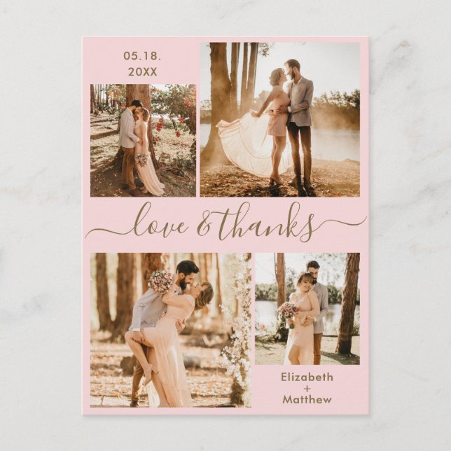 Carte Postale Love and Thanks Photo Collage Mariage Merci (Devant)