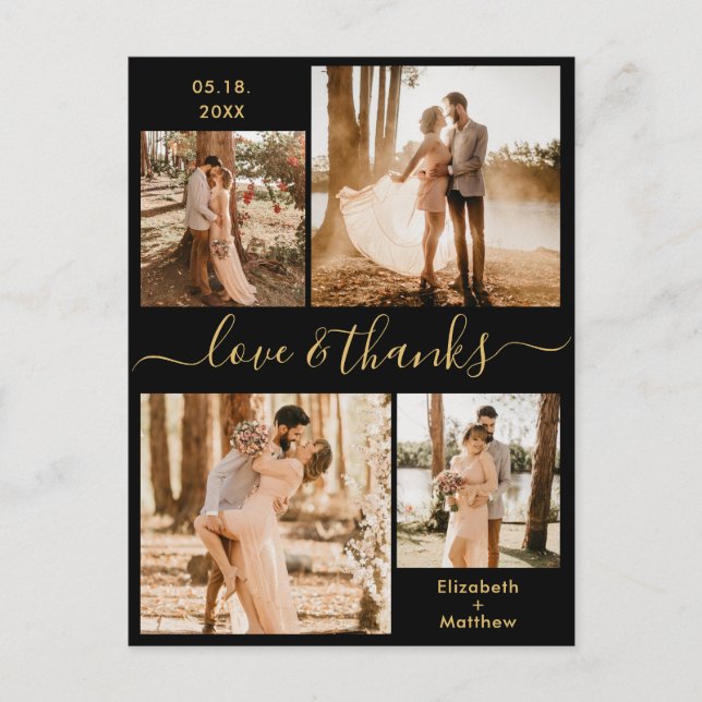 Carte Postale Love and Thanks Photo Collage Mariage Merci (Devant)