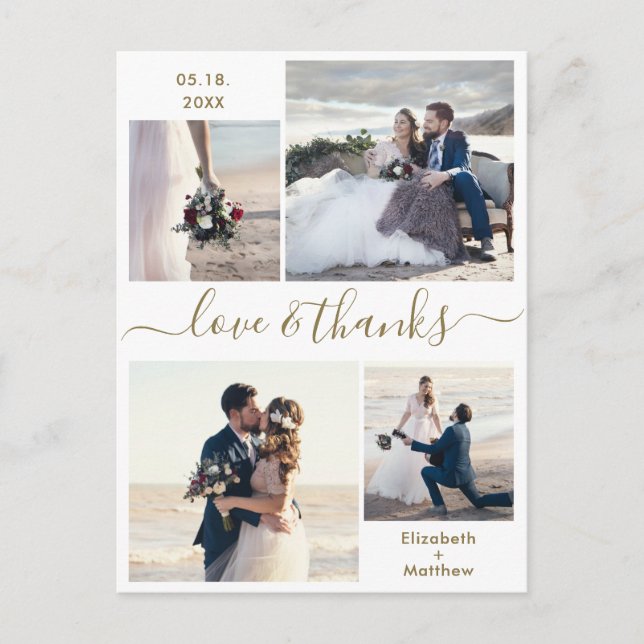Carte Postale Love and Thanks Script 4 Mariage photo Merci (Devant)