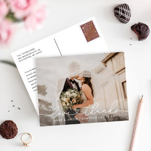 Carte Postale Love and Thanks Script Mariage Photo Merci