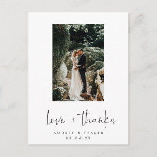 Carte Postale Love and Thanks Script Mariage Photo Merci