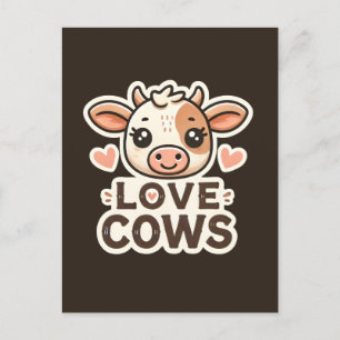 Carte Postale Love Cows Vegan Design - Jote Cow Illustration