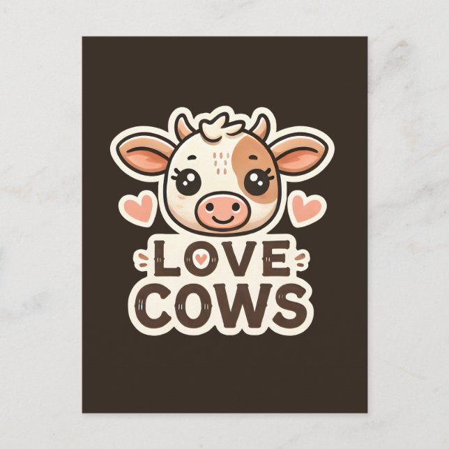 Carte Postale Love Cows Vegan Design - Jote Cow Illustration (Devant)