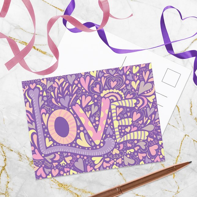 Carte Postale LOVE Hand Drake Doodle Colorful Calligraphie (Créateur téléchargé)