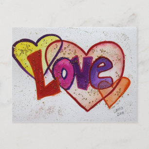 Carte Postale Love Heart Rings Parties scintillant Art Peinture 