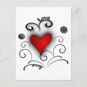 Carte Postale Love Heart Swirl - Rouge Et Noir Avec Effets