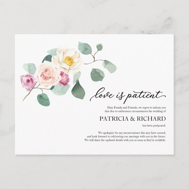 Carte Postale Love Is Patient Eucalyptus Report de mariage Po (Devant)