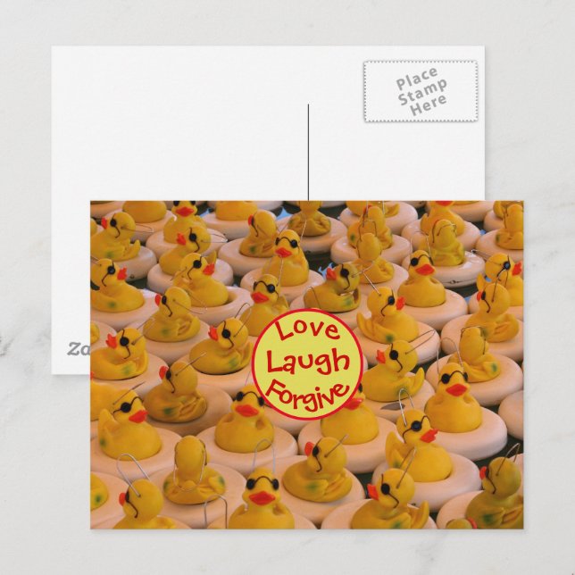 Carte Postale Love Laugh Pardonne Rubber Ducks Inspirationnel (Devant / Derrière)