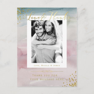Carte Postale Love & Merci Glam Watercolor Gold Merci Photo