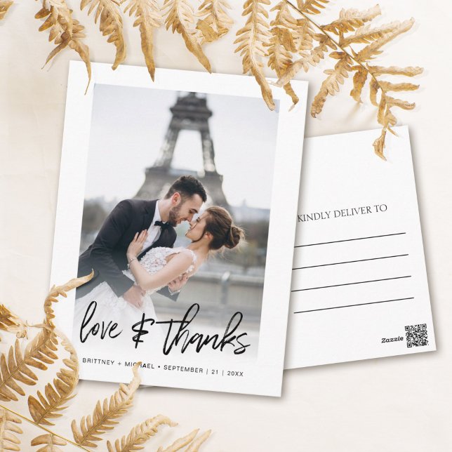 Carte Postale Love & Merci Merci photo moderne (Show your appreciation to your loved ones with an awesome photo thank-you card!)