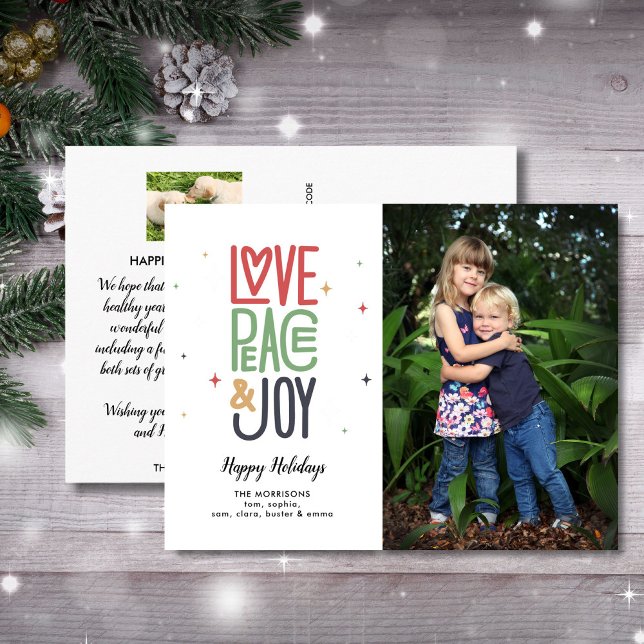 Carte Postale Love Peace Joy Typographie moderne 2 Photo Holiday (Créateur téléchargé)