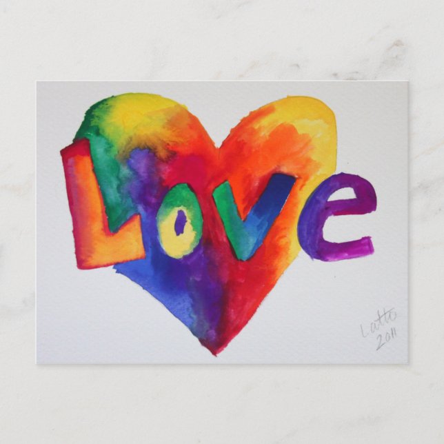 Carte postale Love Rainbow Heart Watercolor Art (Devant)