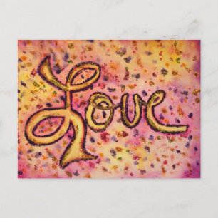 Carte postale Love rose Parties scintillant