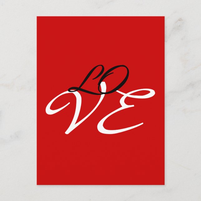 Carte Postale Love Rouge Blanc Noir Couleur Script Calligraphie (Devant)
