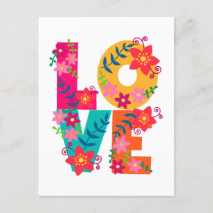 Carte Postale LOVE typographie clipart, design floral