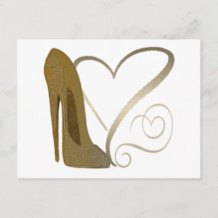 Carte Postale Love Vintage Stiletto Chaussure et Coeurs