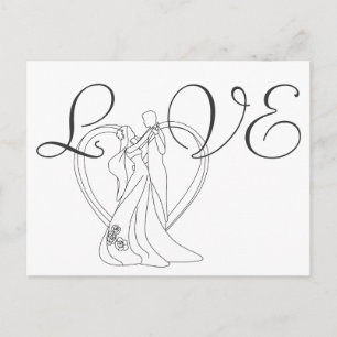 Carte Postale LOVE Wedding Couple and Heart Black and White