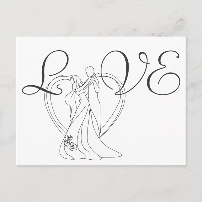 Carte Postale LOVE Wedding Couple and Heart Black and White (Devant)