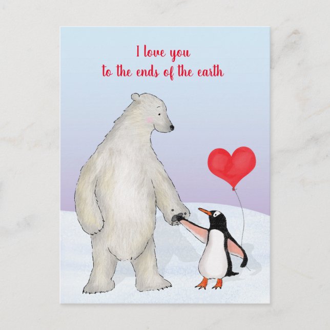 Carte postale "love you" de l'ours polaire et du p (Devant)