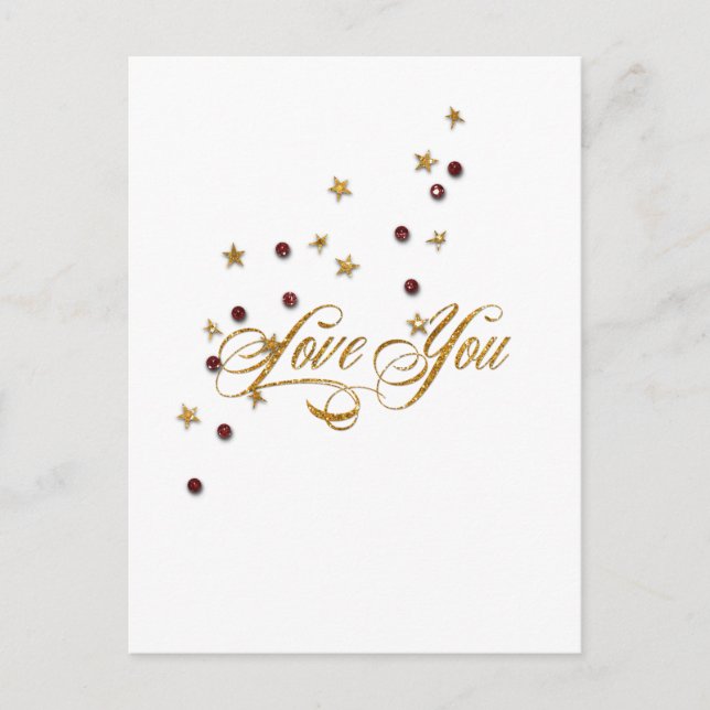 Carte Postale Love You Gold Parties scintillant (Devant)