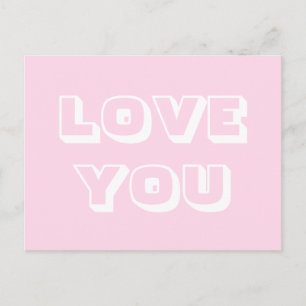 Carte Postale Love You, rose clair blanc moderne gras