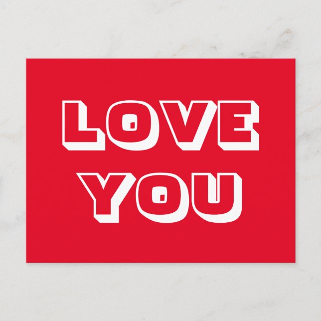 Carte Postale Love You rouge blanc gras typographie moderne (Devant)