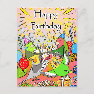 Carte Postale Lovebird budgie cockatilet heureux anniversaire