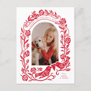Carte Postale Lovebirds de Linocut et design de photo en arc ros