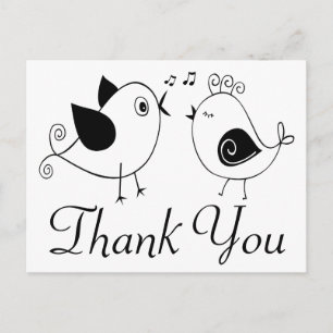 Carte Postale Lovebirds Merci noir blanc Mariage oiseaux